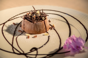 tortino semifreddo al cacao con scaglie di cioccolato fondente